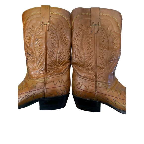 Vintage Cisco Western Leather Boots Mens 9.5 Camel Cowboy Embroidered Riding - Picture 7 of 14